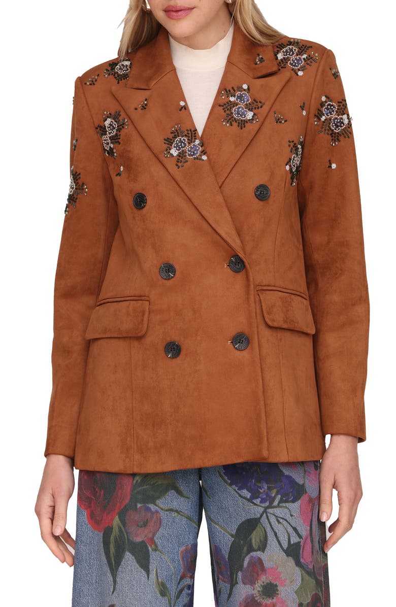 Avec Les Filles Beaded Double Breasted Jacket, Alternate, color, Brown