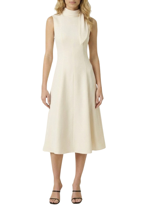 High Neck Sleeveless Tie Detail Midi Dress