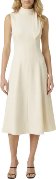 Modenaire High Neck Sleeveless Tie Detail Midi Dress