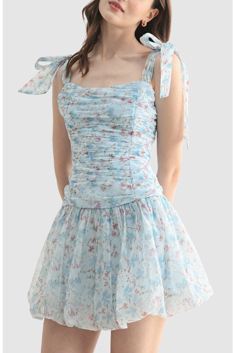 Floral Tie Shoulder Minidress, Alternate, color, BLUE FLORAL