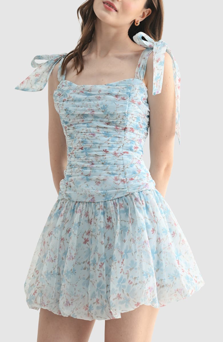 Lush Floral Tie Shoulder Minidress, Alternate, color, Blue Floral