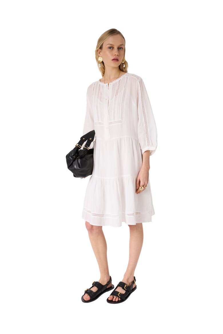 Pintuck Tiered Midi Lace Dress, Alternate, color, Ecru