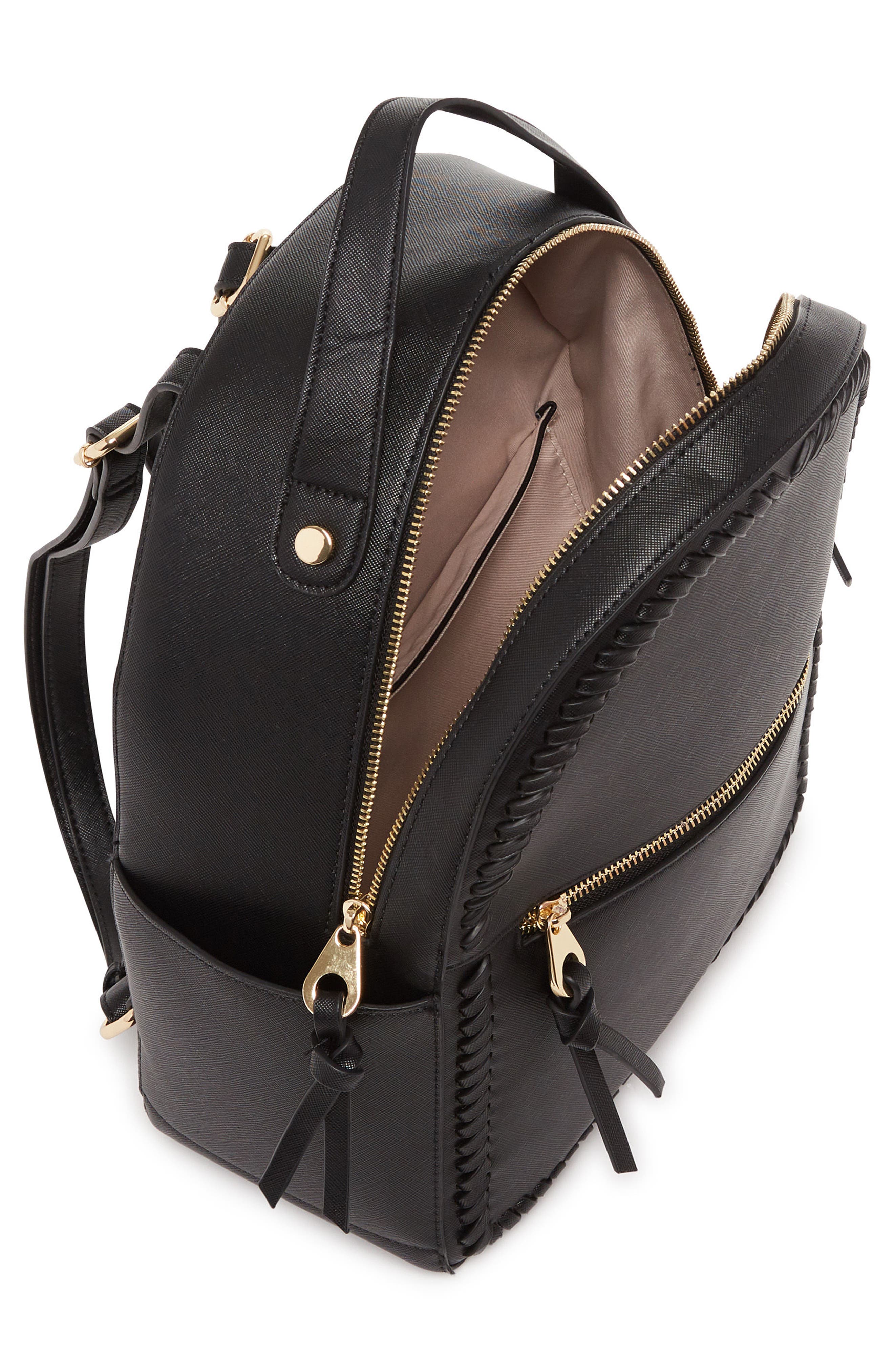 Kaya Faux Leather Round Backpack, Alternate, color, BLACK