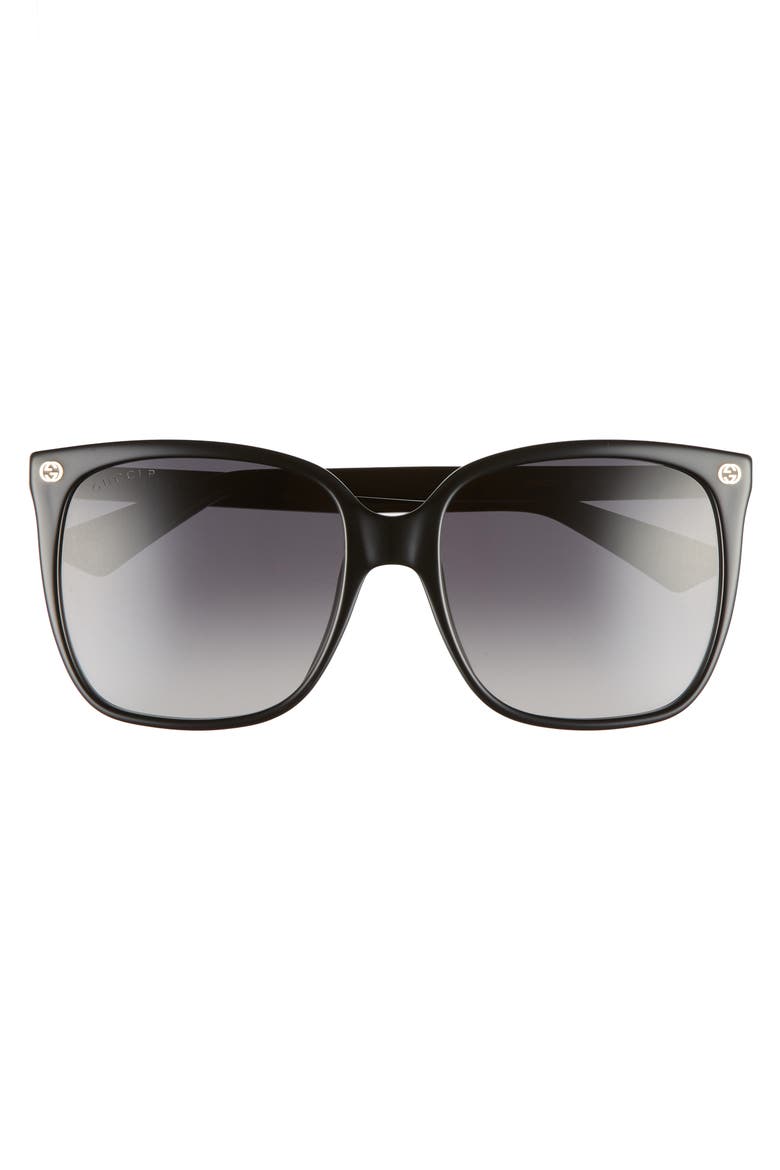 57mm Gradient Square Sunglasses, Alternate, color, BLACK