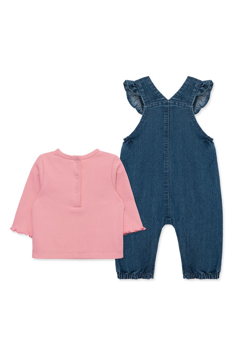 Little Me Rib T-Shirt & Embroidered Floral Overalls Set, Alternate, color,