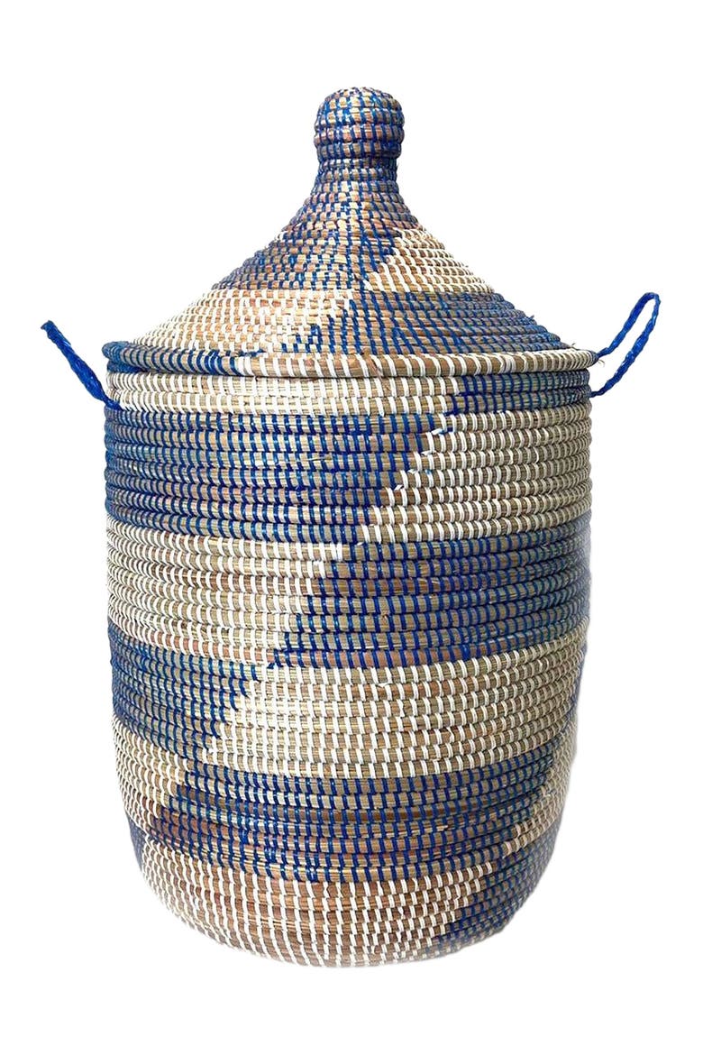 Dou Lid Storage Basket Stripe Blue Medium Storage, Main, color, Blue