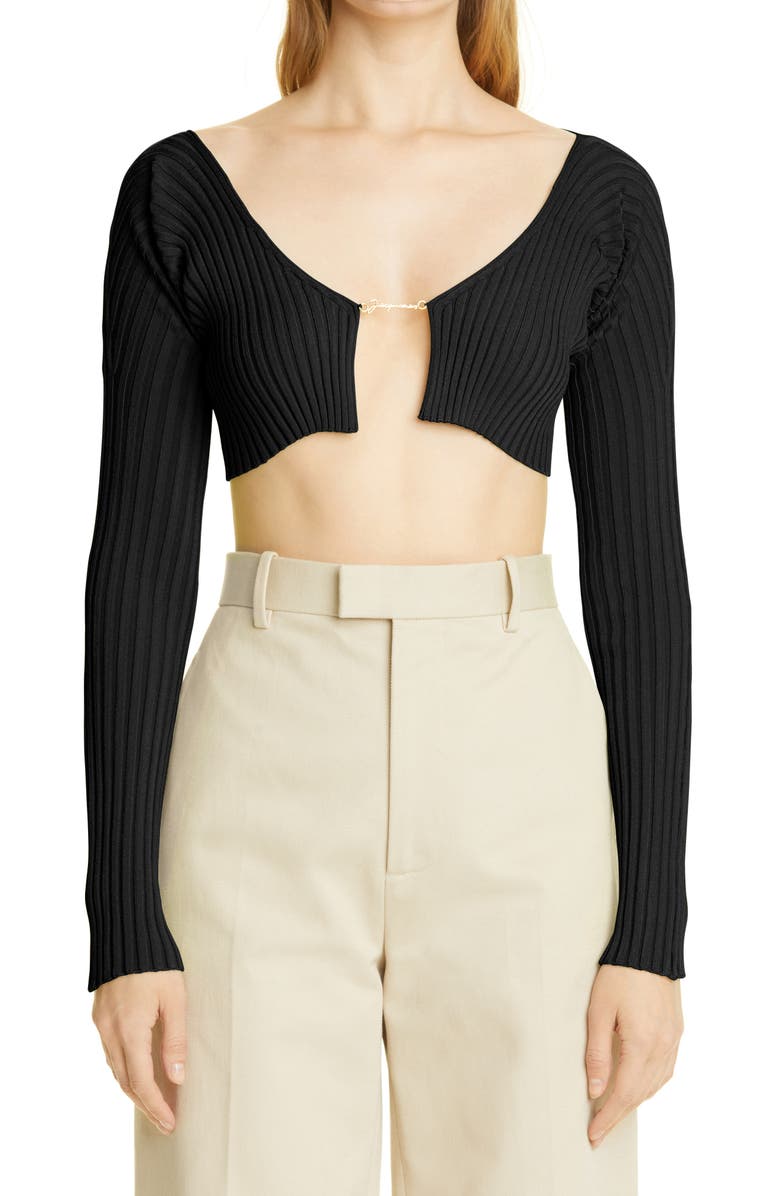 Jacquemus La Maille Pral Rib Crop Cardigan, Main, color,