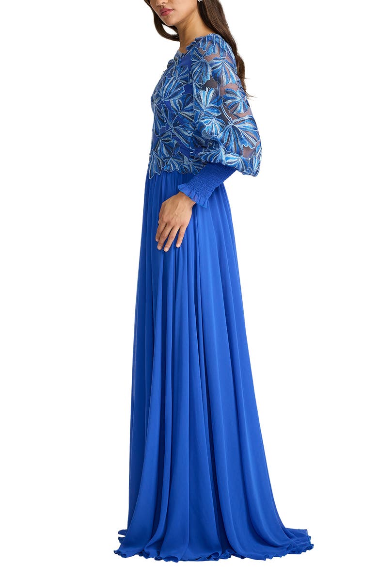 Tadashi Shoji Embroidered Bodice Long Sleeve Gown, Alternate, color, Blue Lagoon