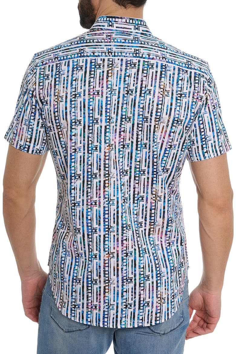 Geo Stripe Print Short Sleeve Shirt, Alternate, color, BLUE