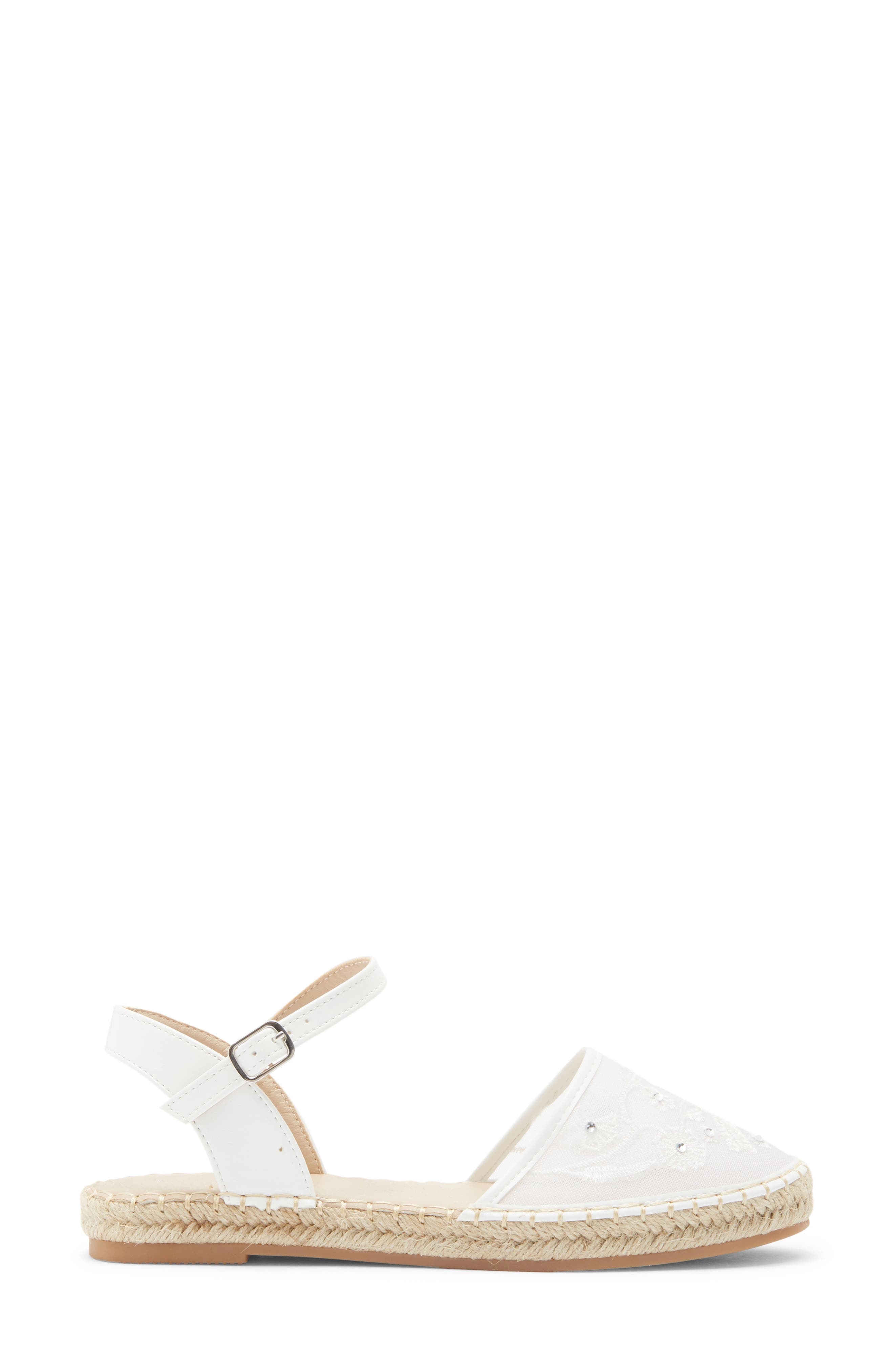 TOP MODA Chrom Floral Embroidered Ankle Strap Flat, Alternate, color, White Pu