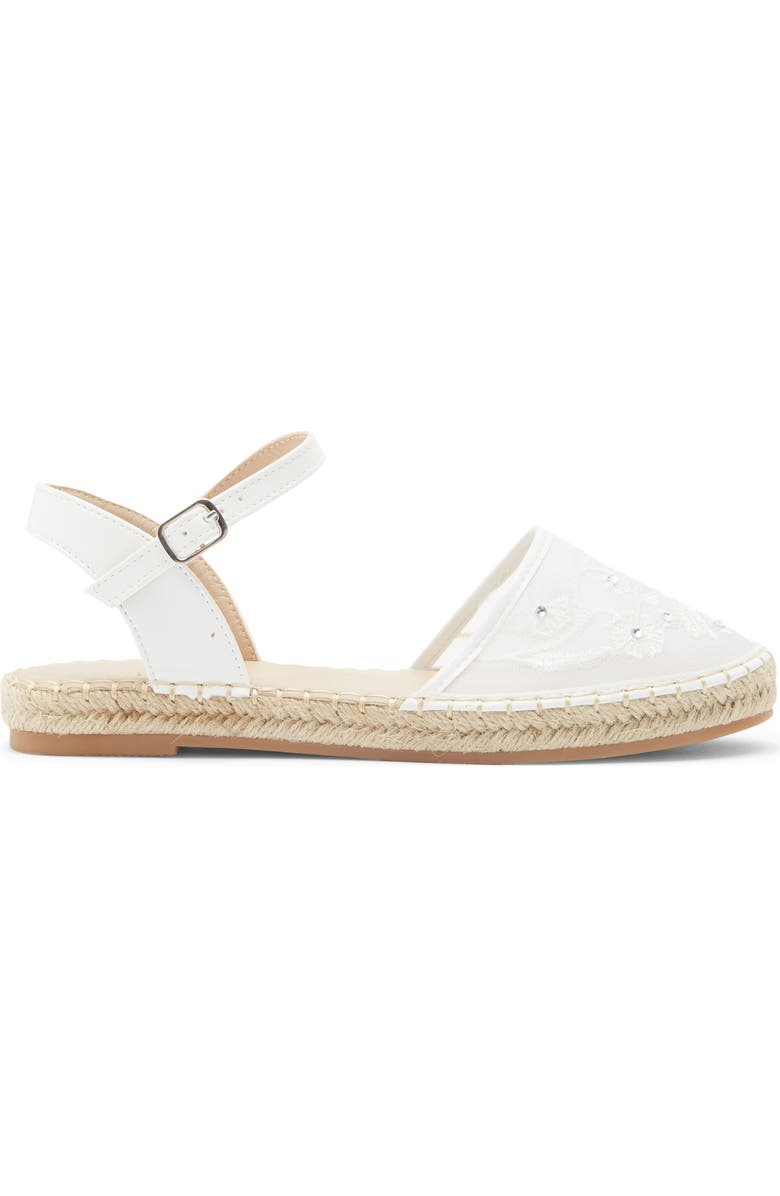 TOP MODA Chrom Floral Embroidered Ankle Strap Flat, Alternate, color, White Pu