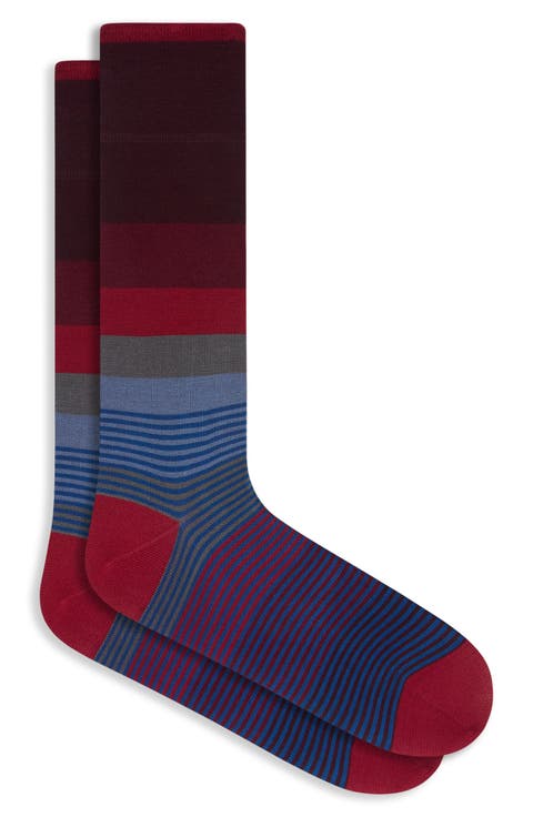 Stripe Mercerized Cotton Blend Dress Socks