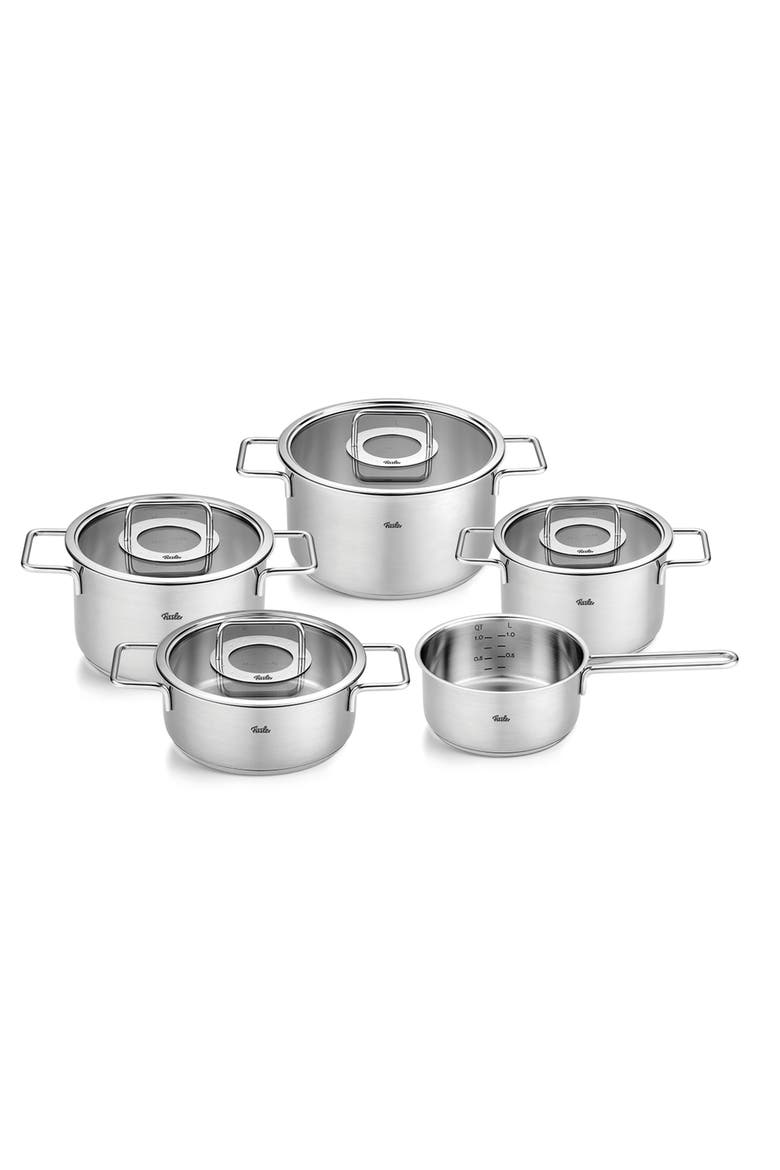 Pure Collection Stainless Steel 9 piece Set with Glass Lids, Main, color, Stainless Steel
