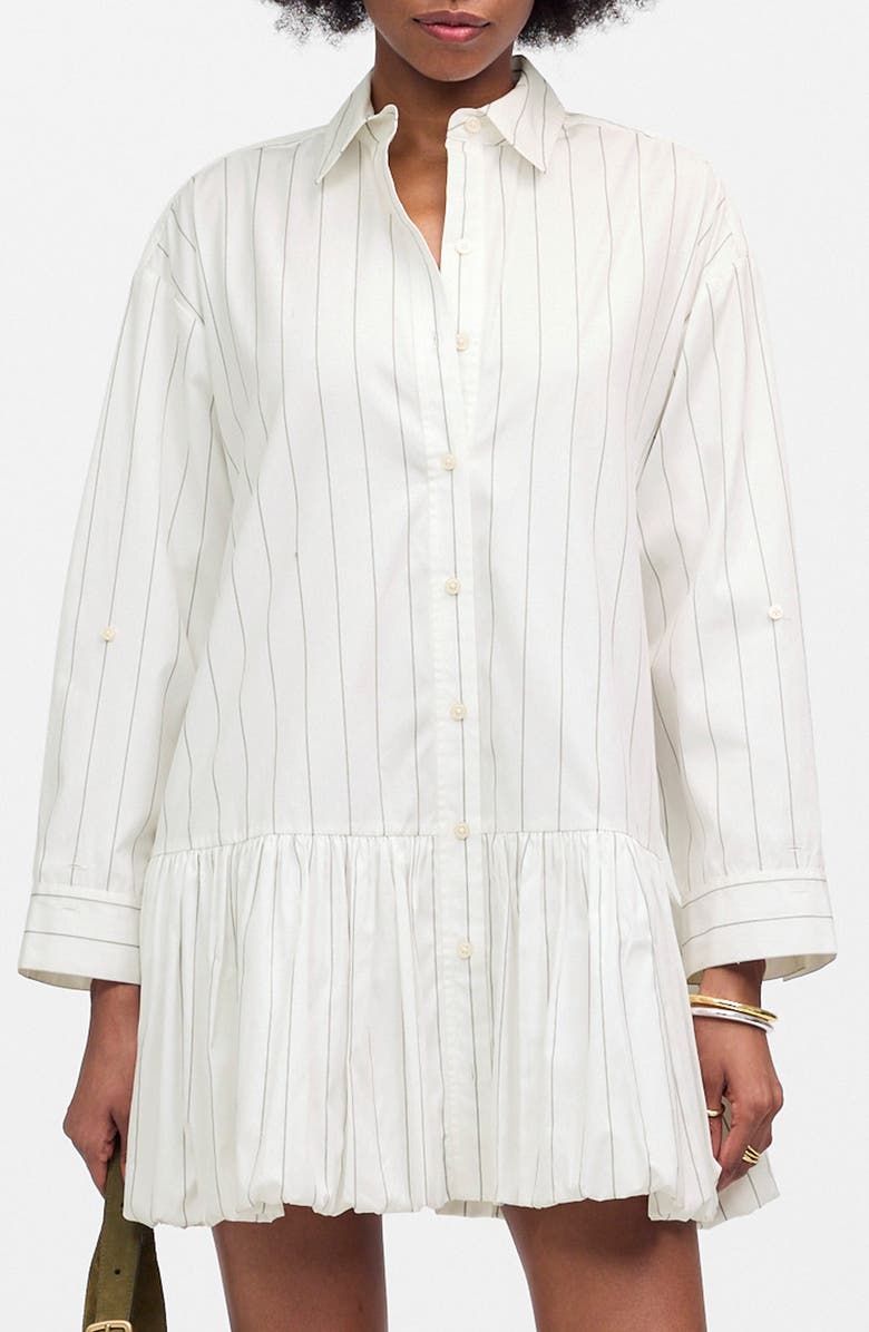 Madewell Pinstripe Poplin Bubble Hem Mini Shirtdress, Main, color, 