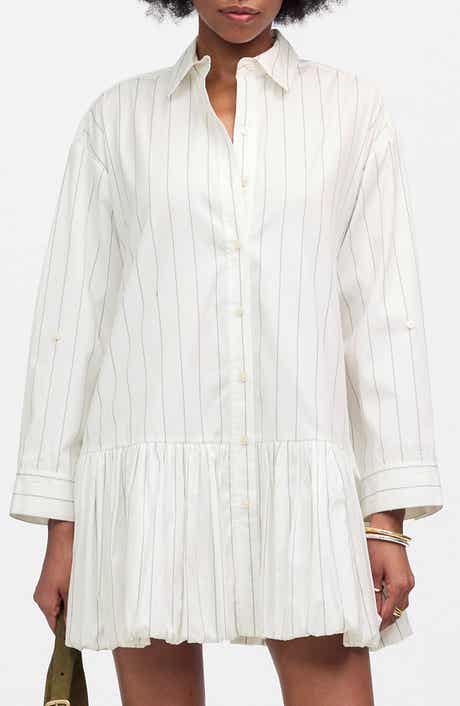 Madewell Pinstripe Poplin Bubble Hem Mini Shirtdress