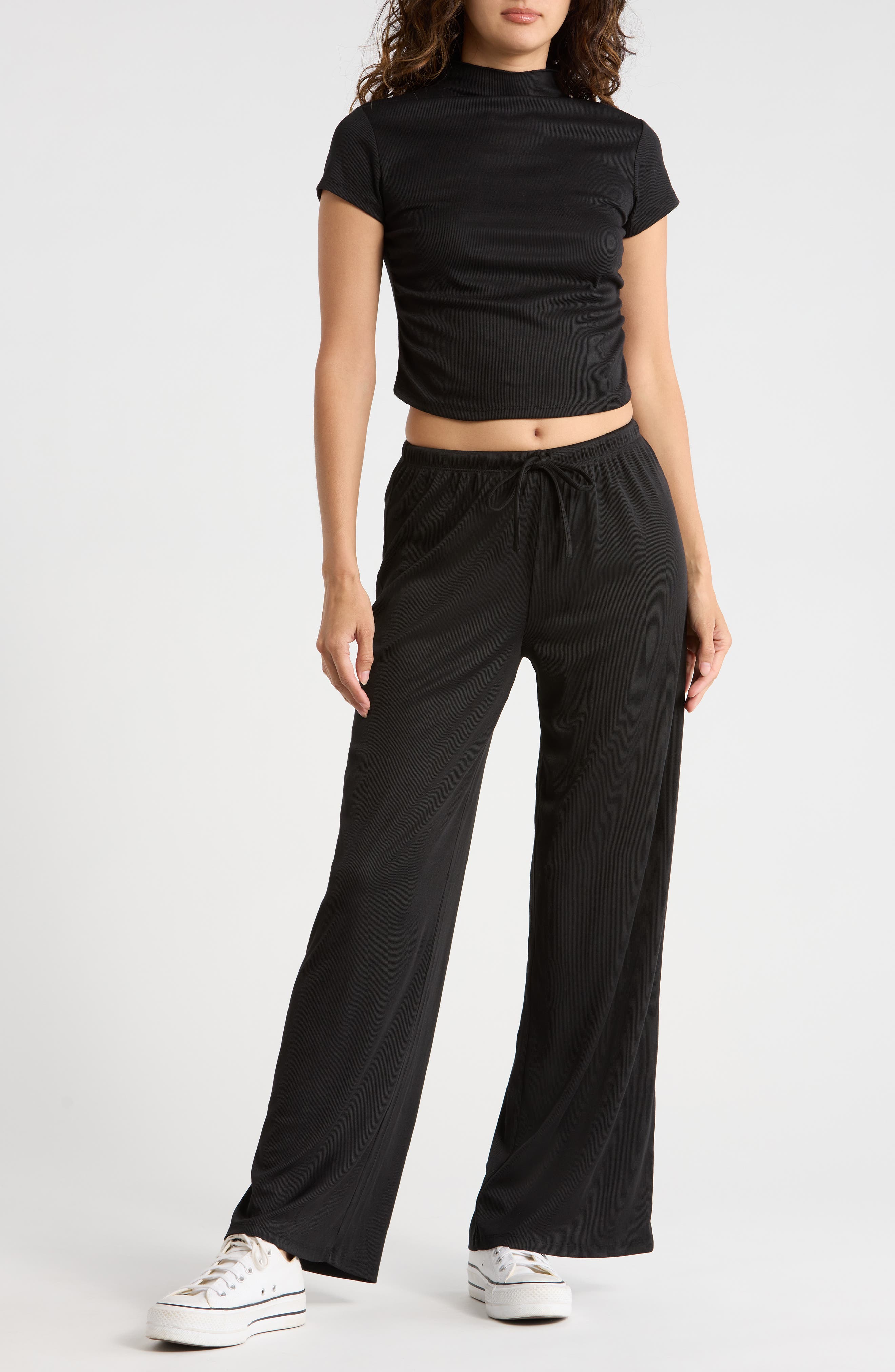 Madden Girl Funnel Neck Short Sleeve Top & Pants Set