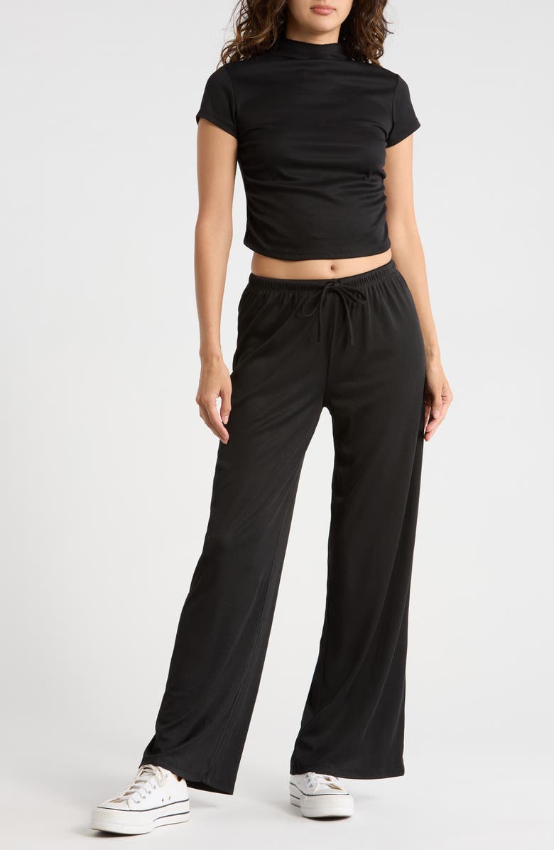 Madden Girl Funnel Neck Short Sleeve Top & Pants Set, Main, color, Black