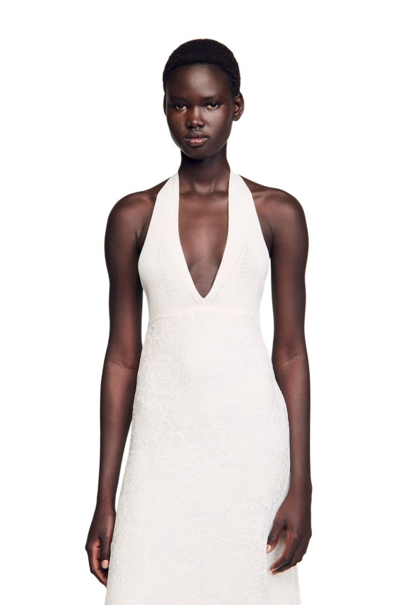SANDRO Long knit dress, Alternate, color, White