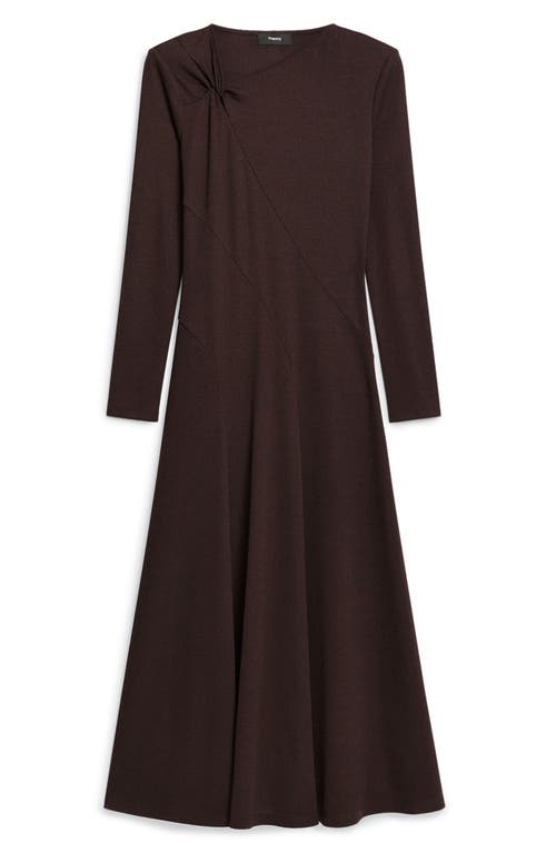 Theory Twist Neck Midi Dress In Crepe Jersey In Brown