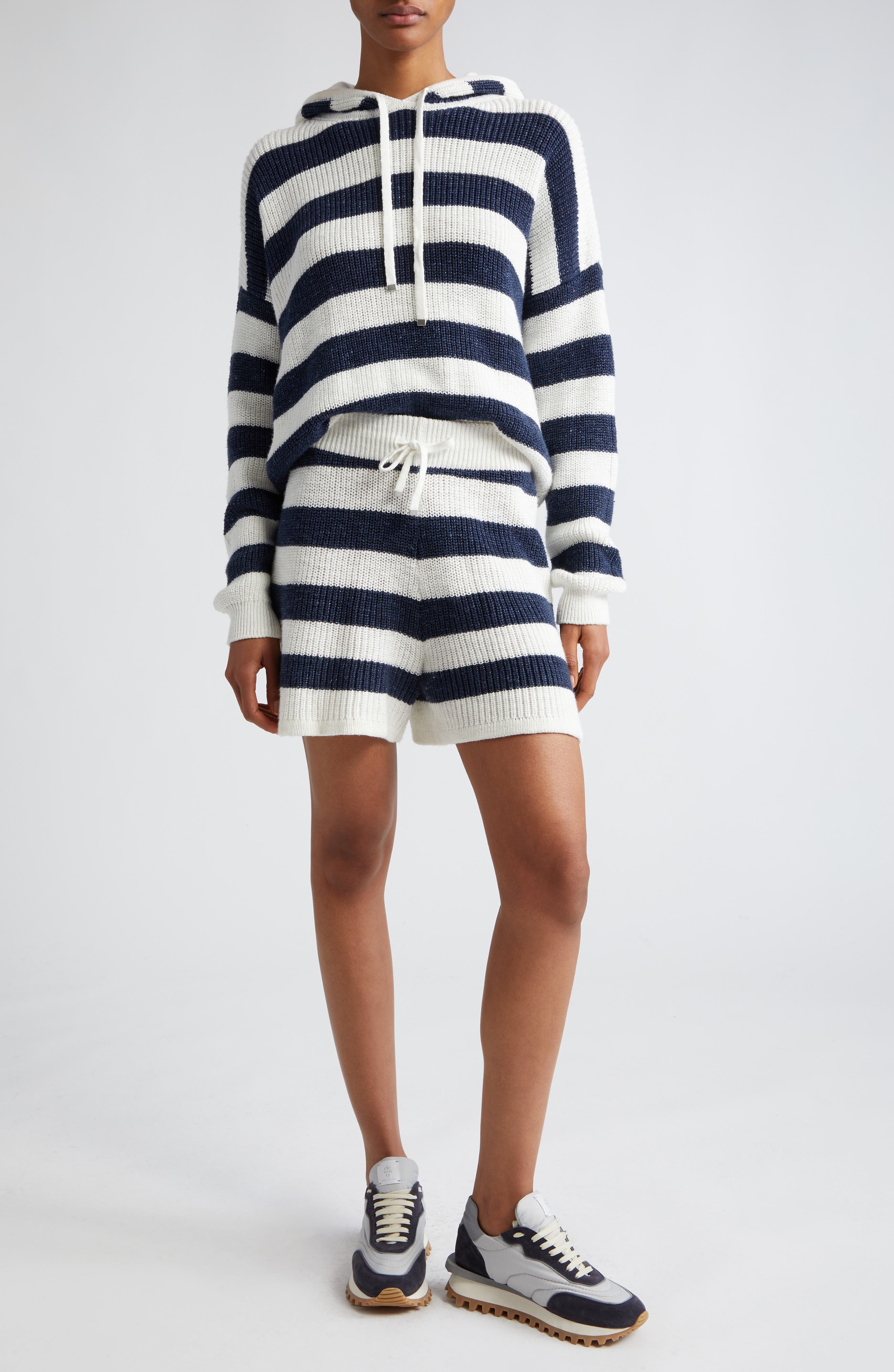 Stripe Cotton & Linen Blend Drawstring Sweater Shorts - image 2