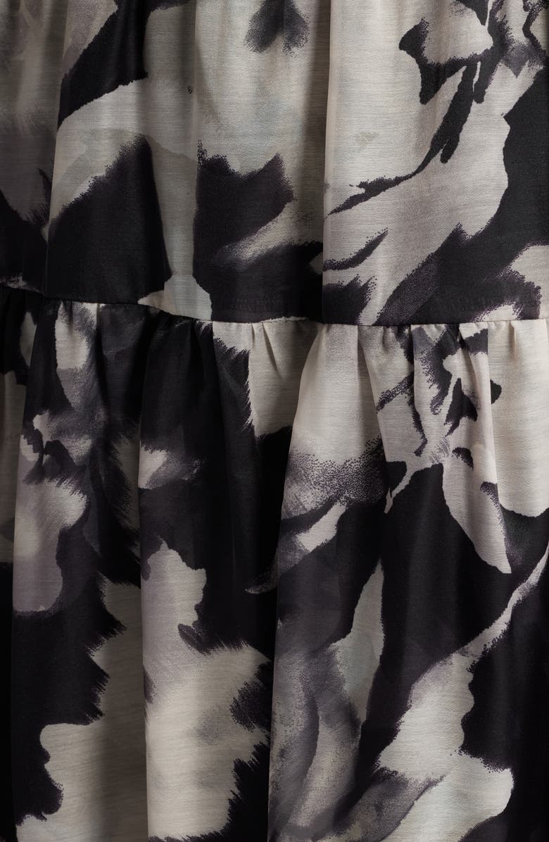 Anne Klein Floral Tiered Puff Sleeve Midi Dress, Alternate, color, Anne Black Multi