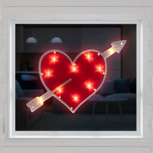Northlight 18" Red And White Lighted Heart With Arrow Valentine's Day Window Silhouette In Red