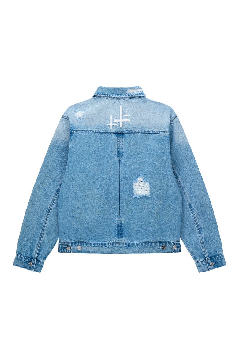 Valentiano Boxy Denim Jacket, Alternate, color, GLACIER BLUE