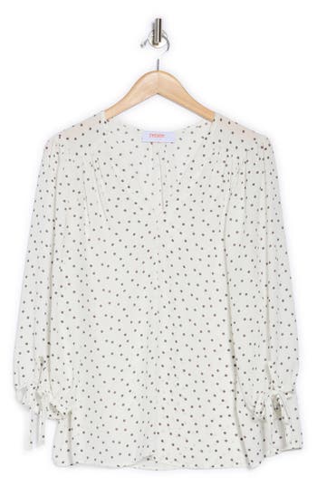 Renee C Polka Dot V-neck Three-quarter Sleeve Top In Ivory