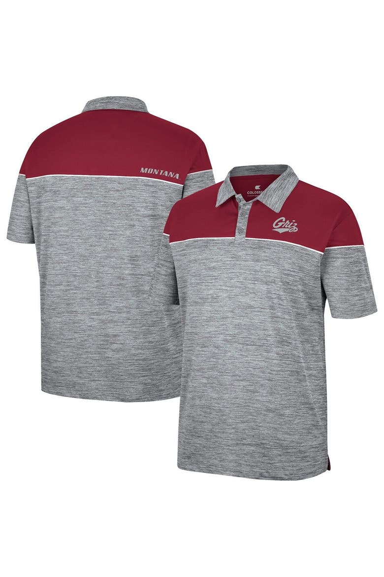Men's Colosseum Heathered Gray/Maroon Montana Grizzlies Birdie Polo, Main, color, Heather Gray