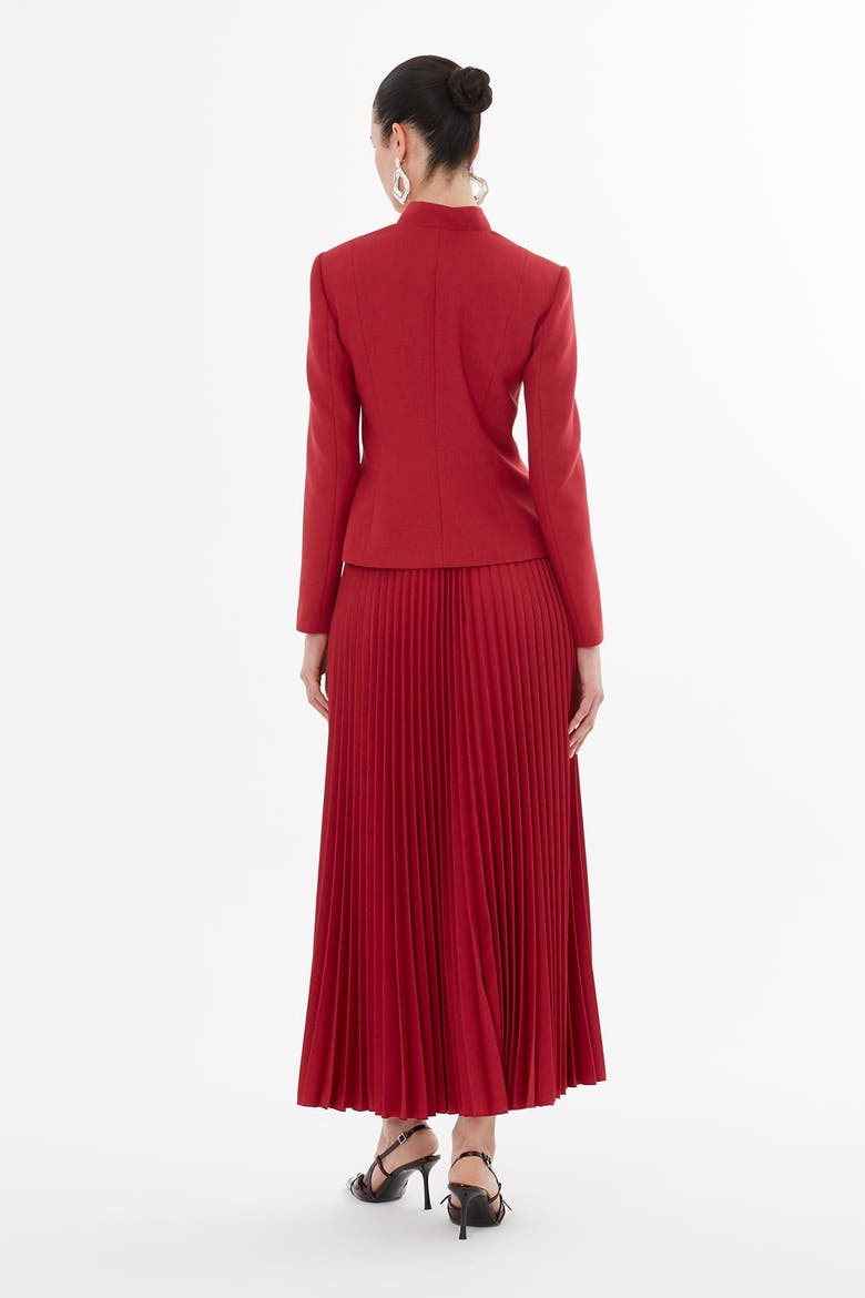 Double-Breasted Jacket and Pleated Skirt Set, Alternate, color, Burgundy
