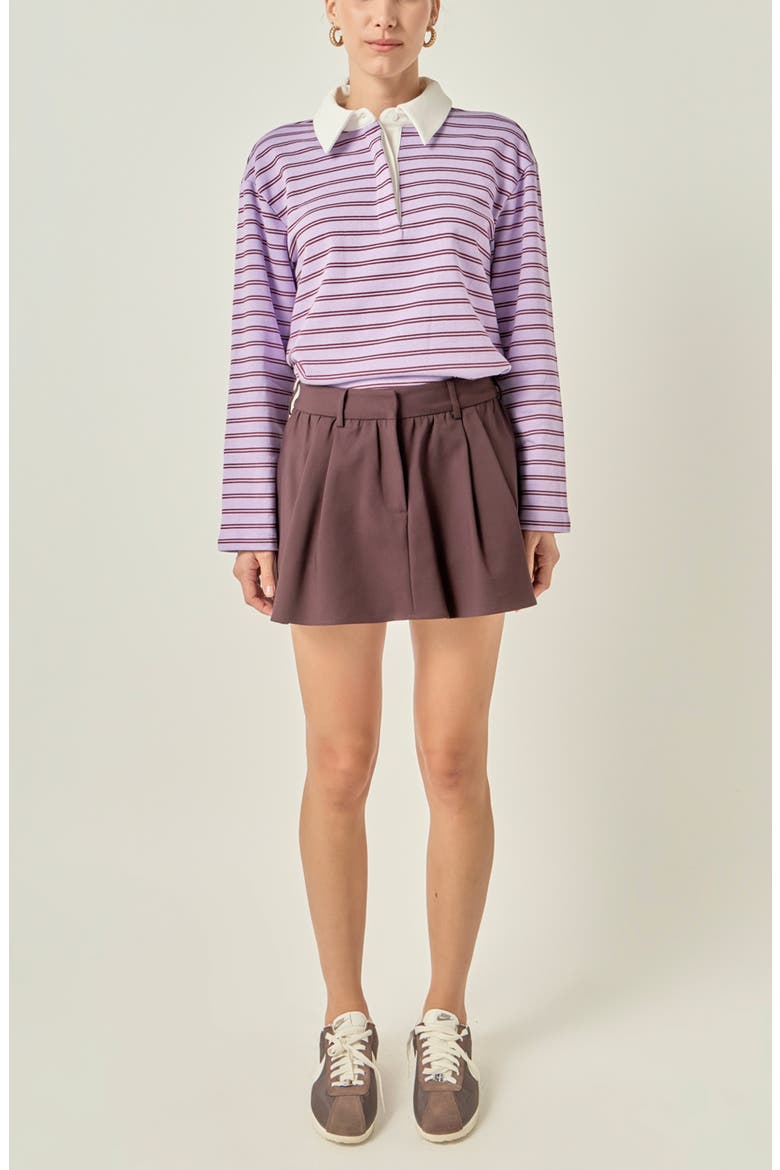 Striped Knit Polo Top, Alternate, color, LAVENDER/ BURGUNDY