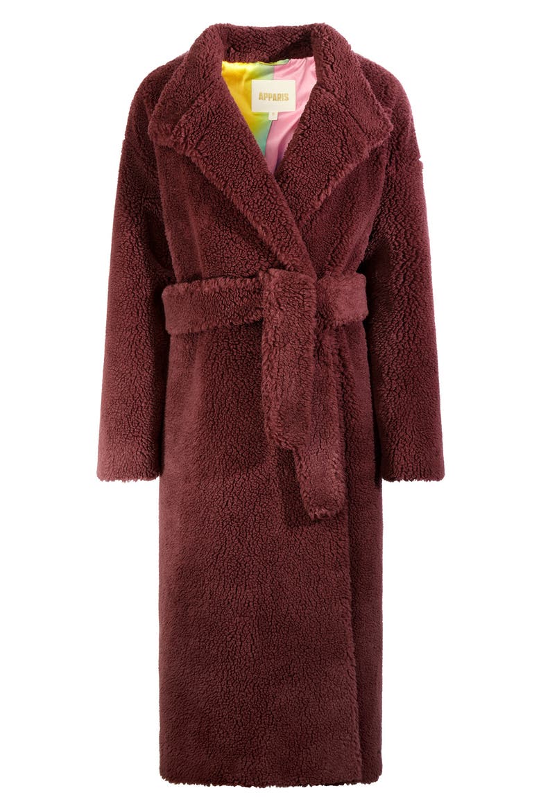 Subi Faux Fur Wrap Teddy Coat, Alternate, color, PLUM