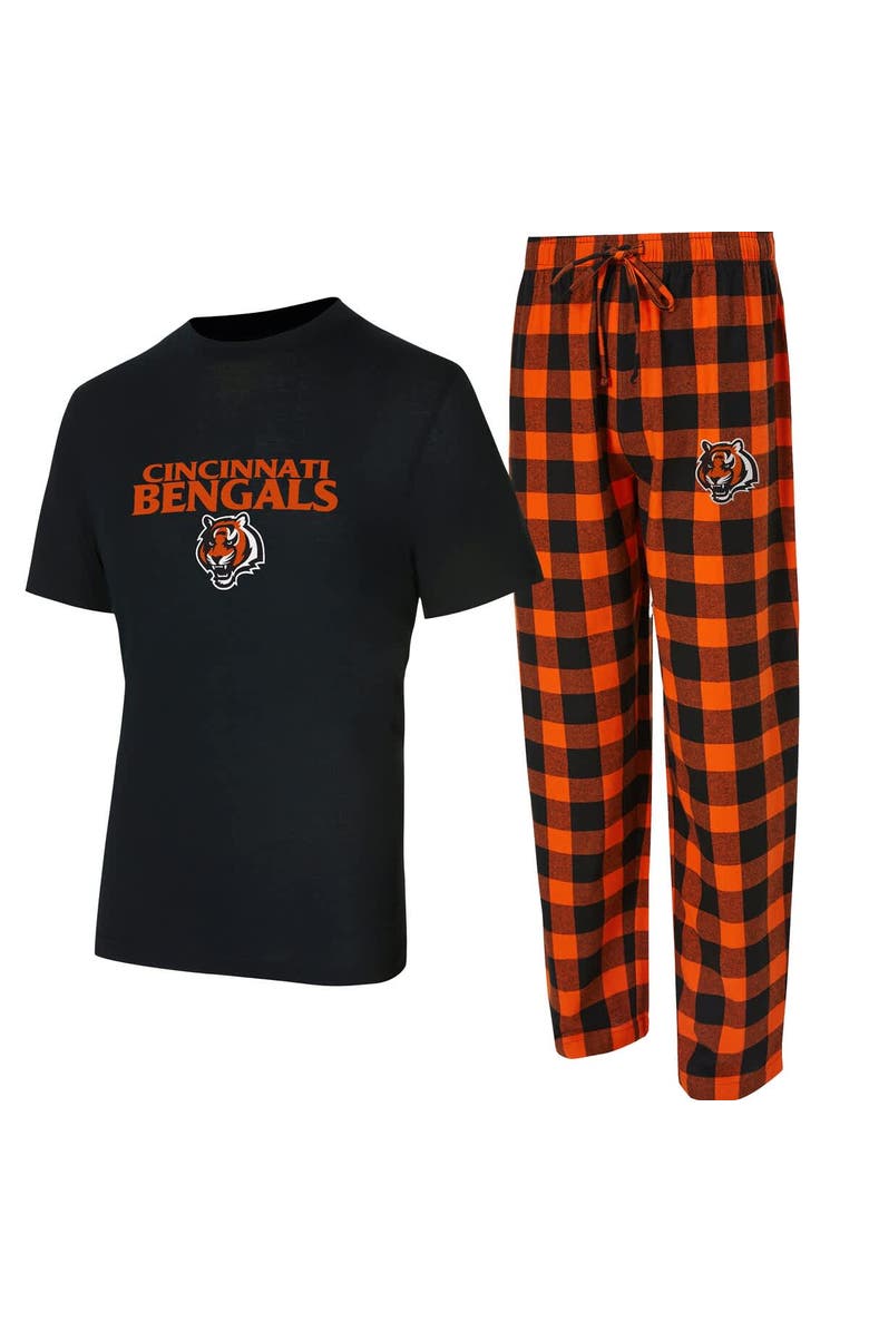 CONCEPTS SPORT Men's Concepts Sport Black/Orange Cincinnati Bengals Avondale T-Shirt & Flannel Pants Set, Main, color, Black