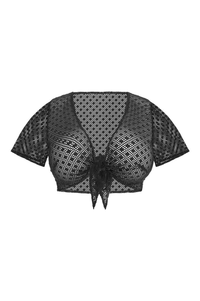 Bazarruto Tie Front Sheer Mesh Cover-Up Top, Alternate, color, BLACK