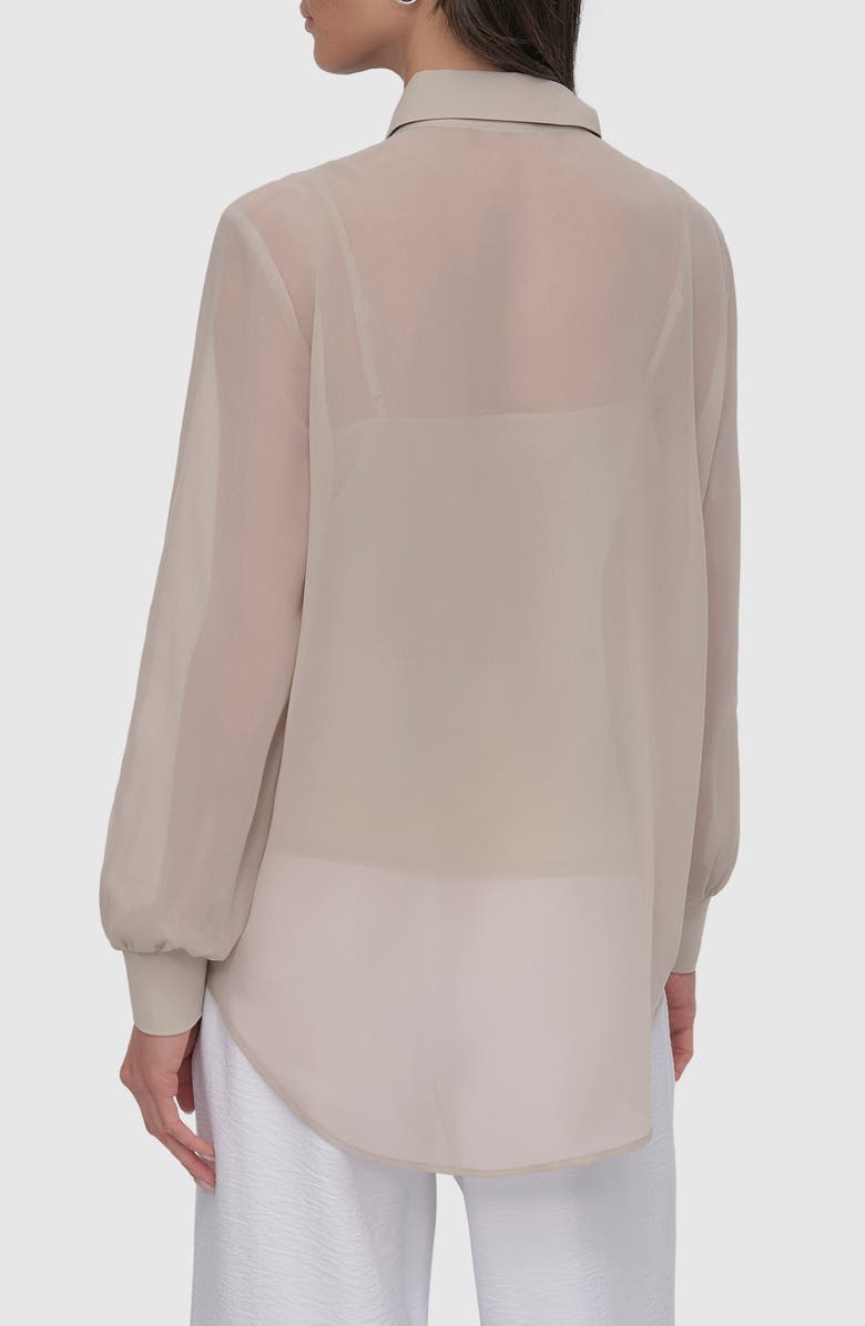 DKNY Chiffon Button-Up Shirt, Alternate, color, Pebble