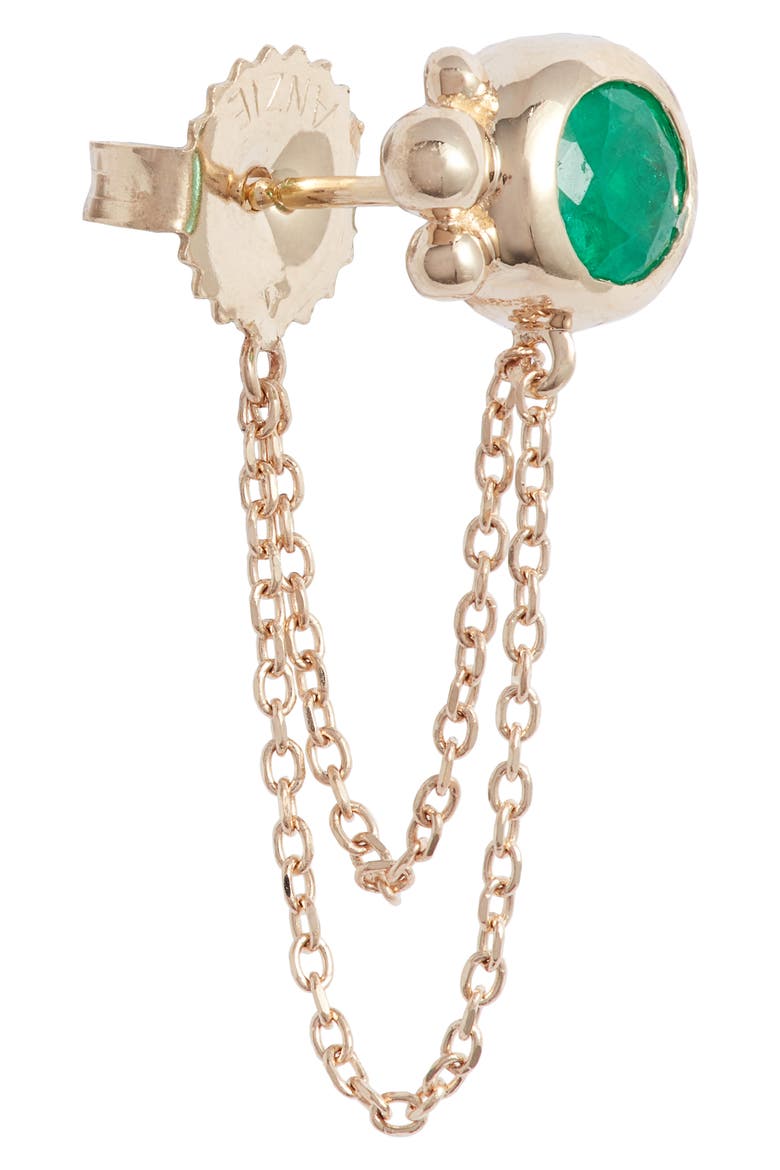 Bonheur Emerald Chain Stud Earrings, Alternate, color, YELLOW GOLD/ GREEN