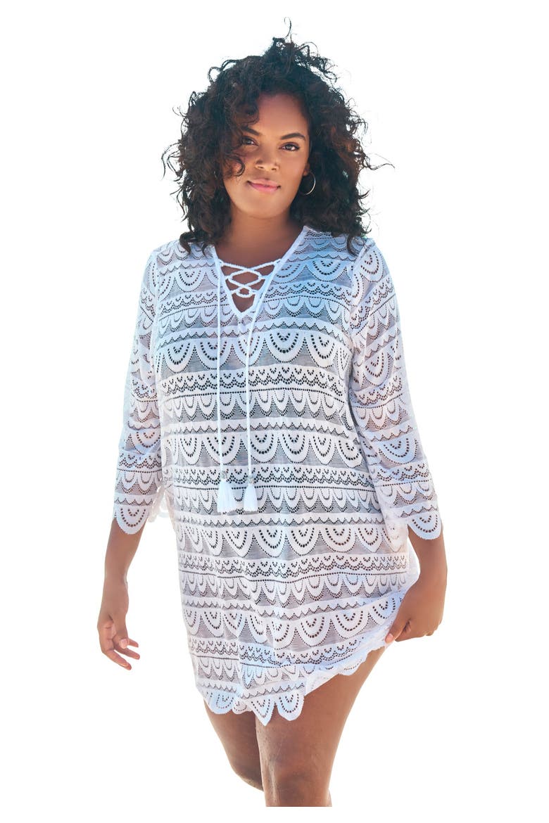 Scallop Lace Cover Up, Main, color, WHITE