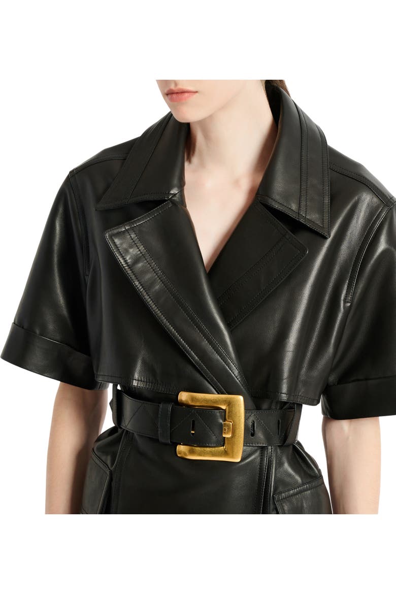 Belted lambskin leather dress, Alternate, color, black