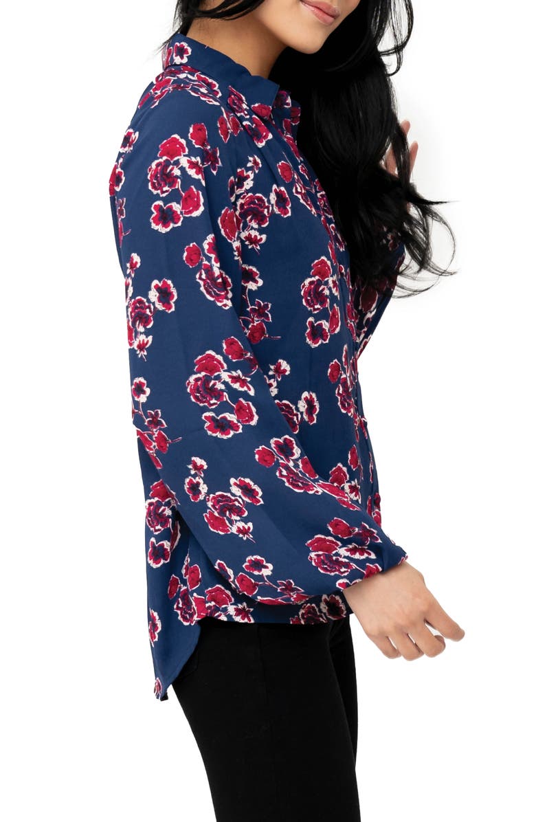 GIBSONLOOK Button Front Blouson Sleeve Blouse, Alternate, color, Blue Depths Floral