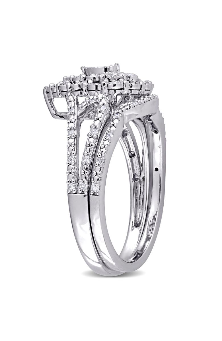 Julianna B. Diamond Cluster Vintage Bridal Ring Set, Alternate, color, Sterling Silver