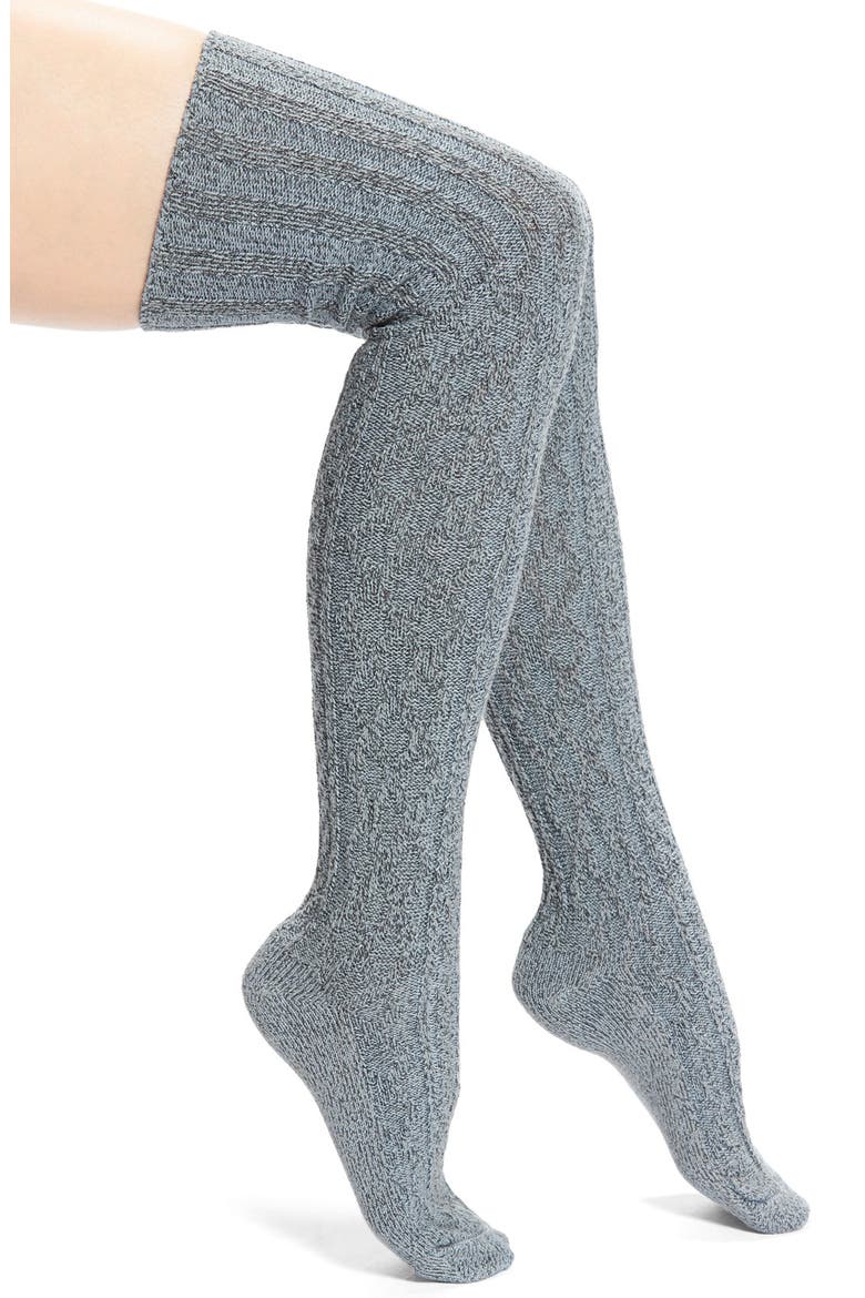 Marled Cable Knit Thigh High Socks, Main, color, CHARCOAL