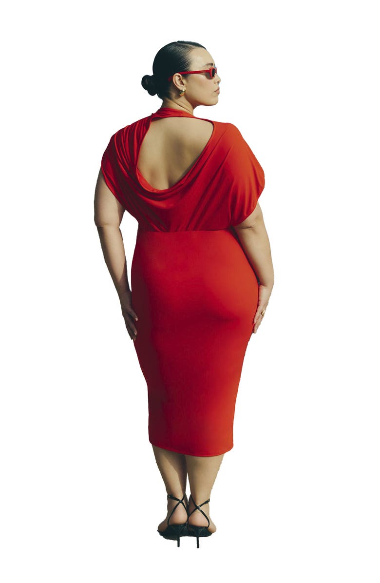 ELOQUII Cutout Back Midi Dress, Main, color, 