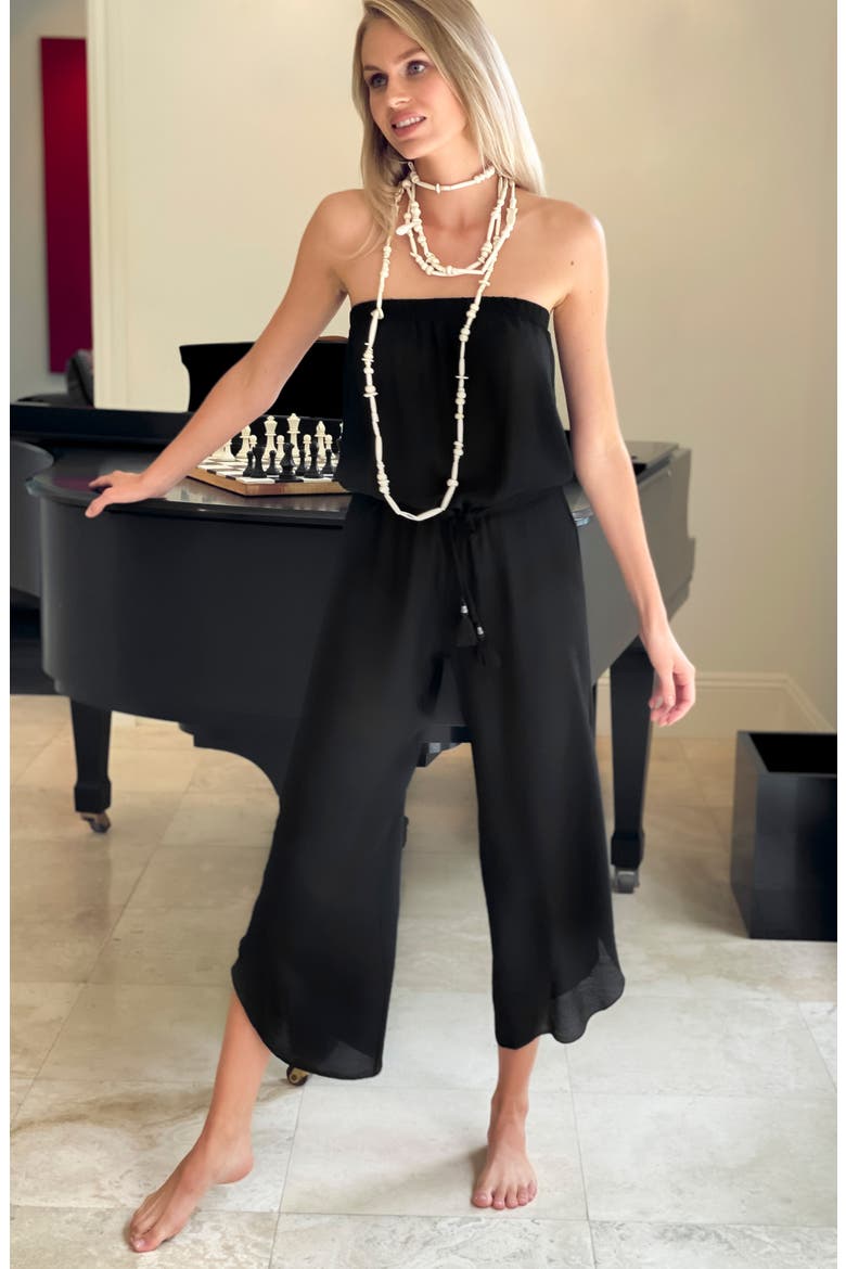 Strapless Cover-Up Jumpsuit, Alternate, color, BLACK