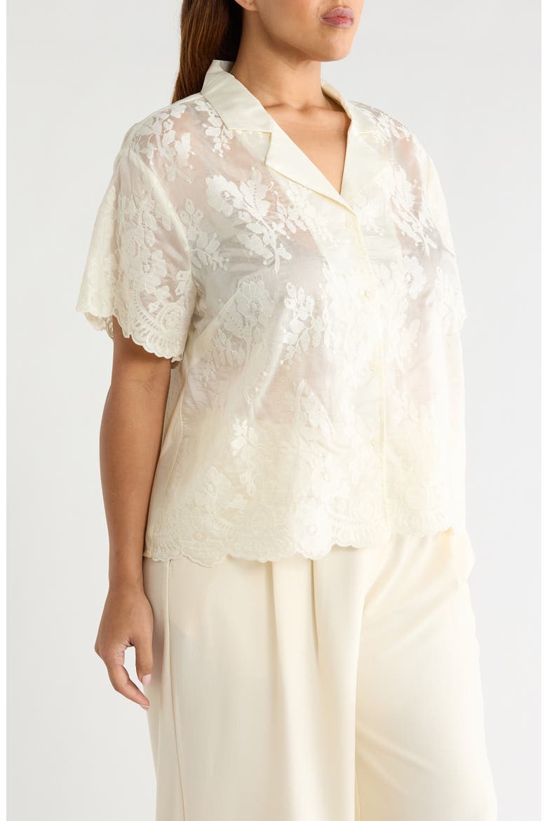 Scallop Hem Lace Button-Up Shirt, Alternate, color, NEW IVORY
