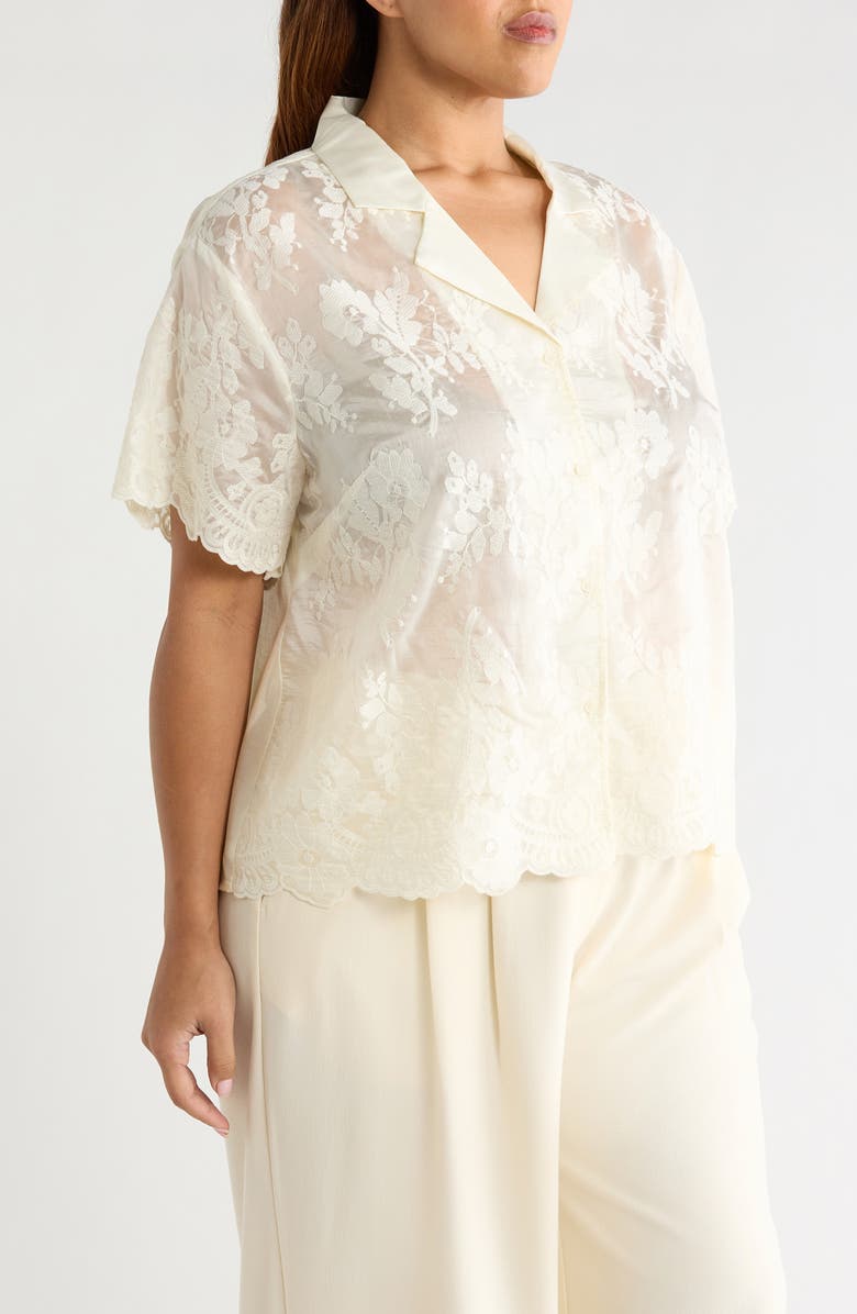 Vince Camuto Scallop Hem Lace Button-Up Shirt, Alternate, color, New Ivory