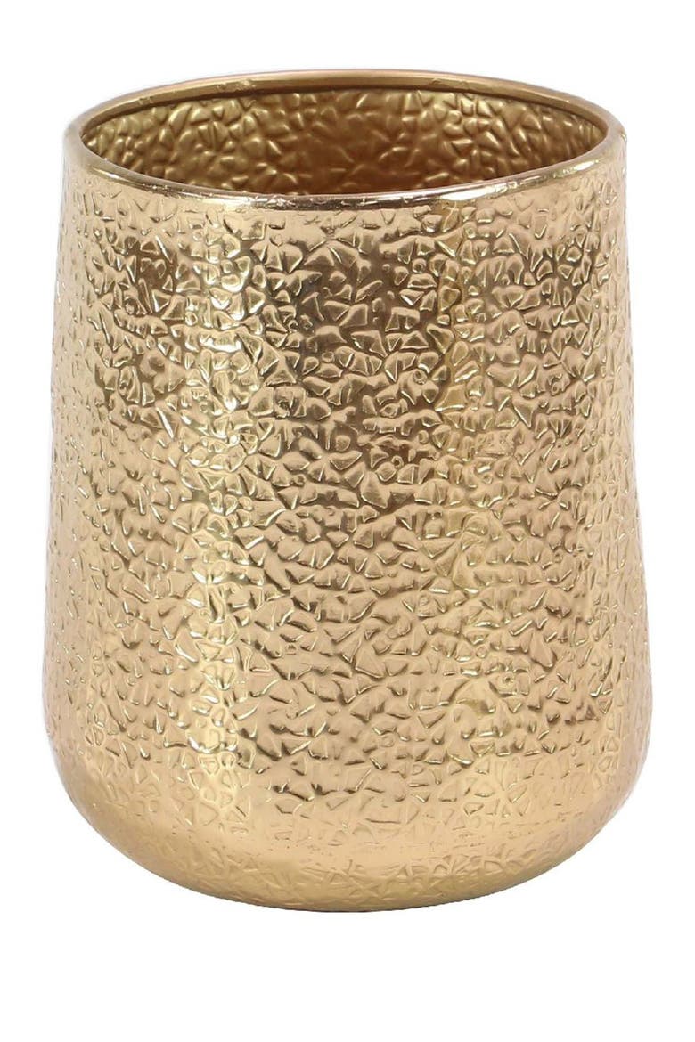 Goldtone Aluminum Indoor & Outdoor Planter with Hammered Design - Set of 3, Alternate, color, GOLD