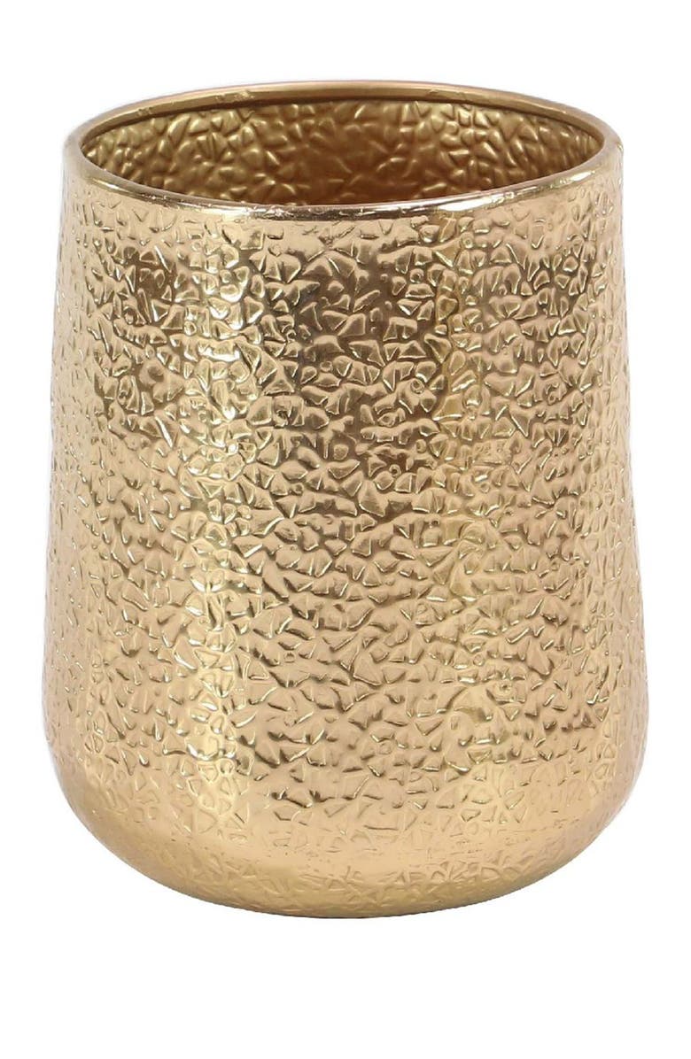 VIVIAN LUNE HOME Goldtone Aluminum Indoor & Outdoor Planter with Hammered Design - Set of 3, Alternate, color, Gold