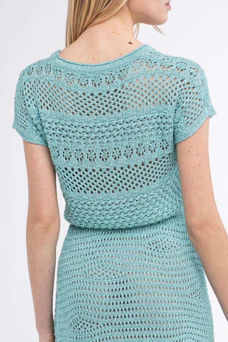 Mateo Crochet Cover-Up Crop Top, Alternate, color, Turquoise