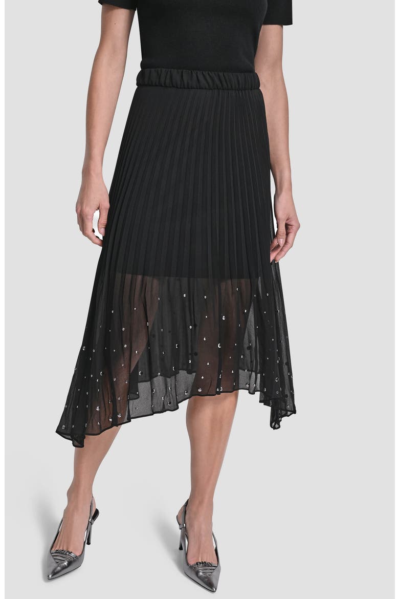 Studded Pleated Chiffon Midi Skirt, Main, color, BLACK