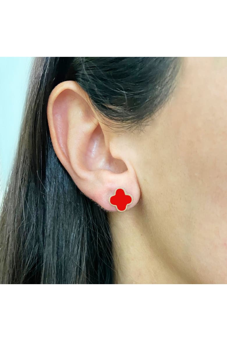Small Coral Clover Stud Earrings, Alternate, color, Coral